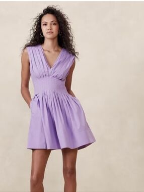 Banana Republic Cici Pleated Poplin Mini Dress Lavender Size 8